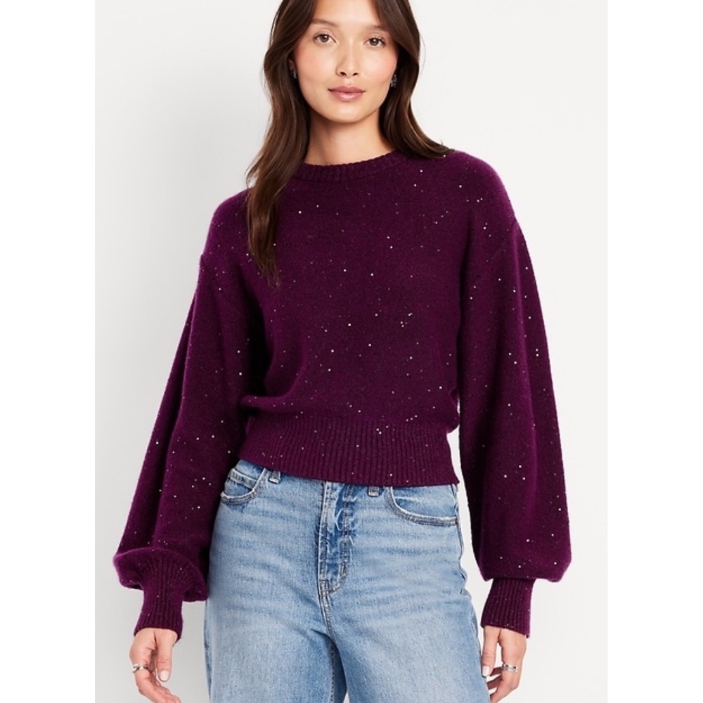 Old Navy Sweater Women Medium Burgundy Sequined SoSoft NWT